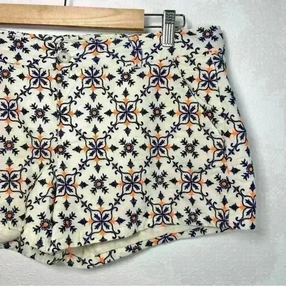 Lucky Brand Women’s Blue and Bright Orange Embroidered Cotton Shorts Size 30